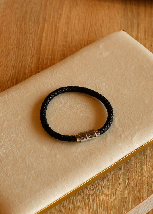UNISEX black leather rope bracelet