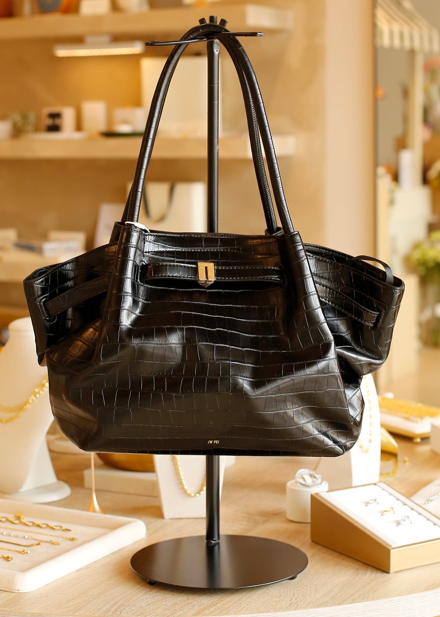 JW PEI medium hana crocodile embossed bag