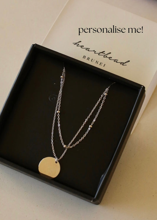 Round engravable silver double necklaces